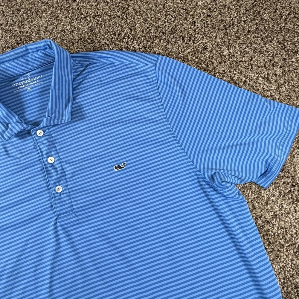 Vineyard Vines Polo Shirt Mens XL Blue Stripe Performance Golf Athleisure Shirt - Picture 2 of 8